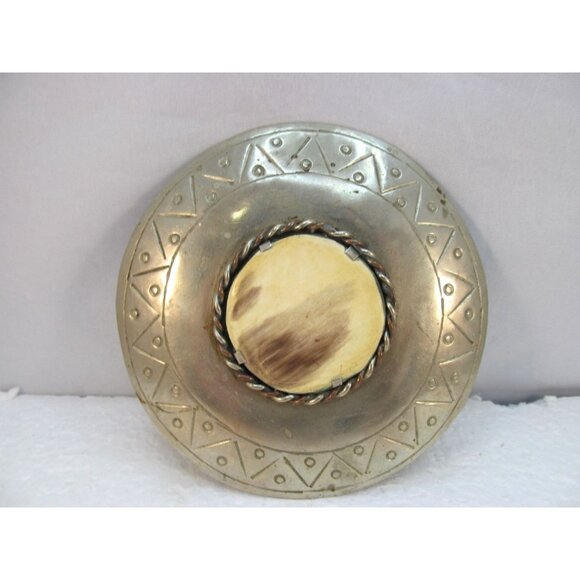 Vintage Large Silver Tone Moroccan Disc Belt Buckle with Geometric Design main image 10